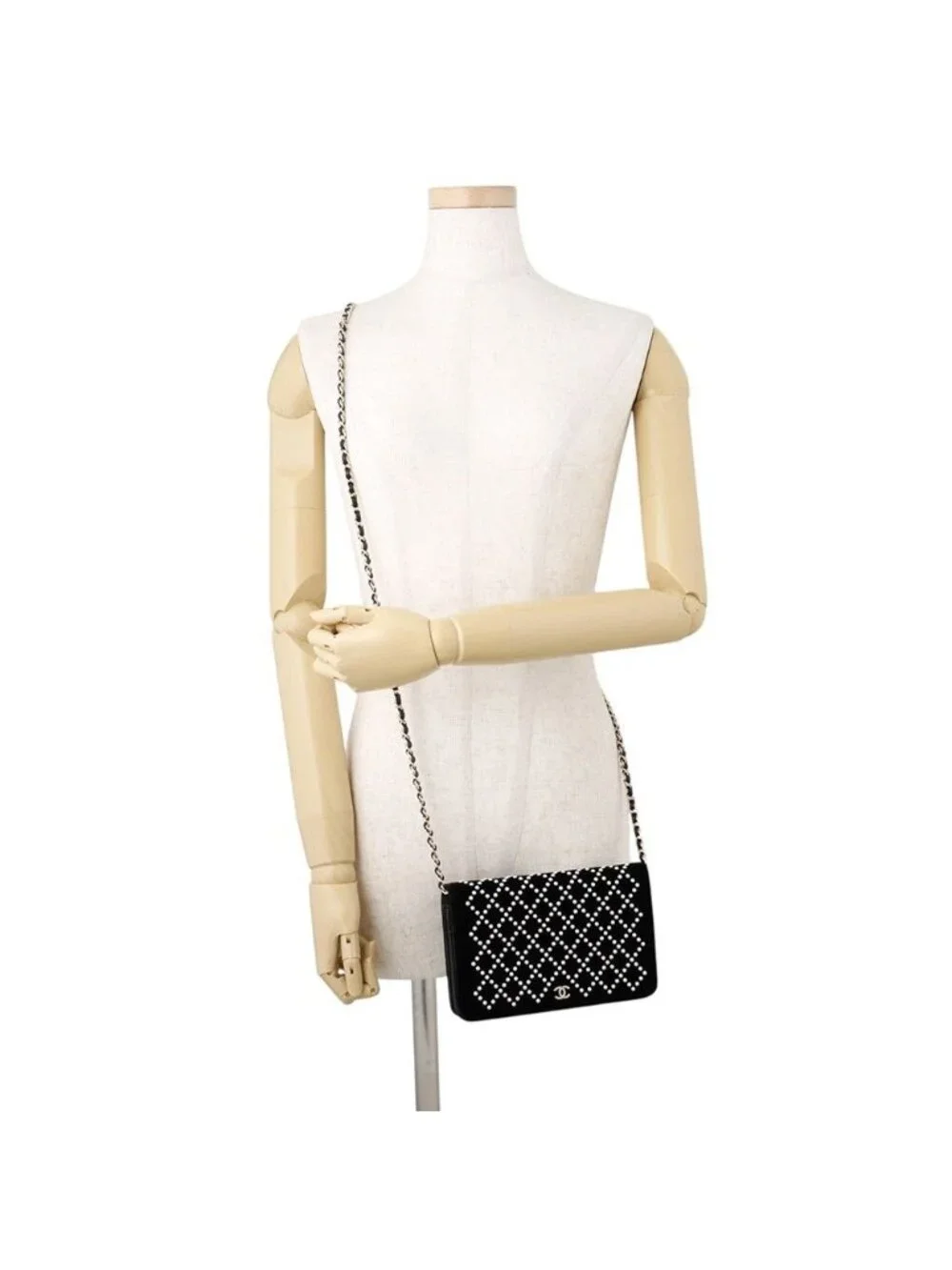 Chanel Chain Wallet CC Logo Faux Pearl Velour Black Shoulder Bag